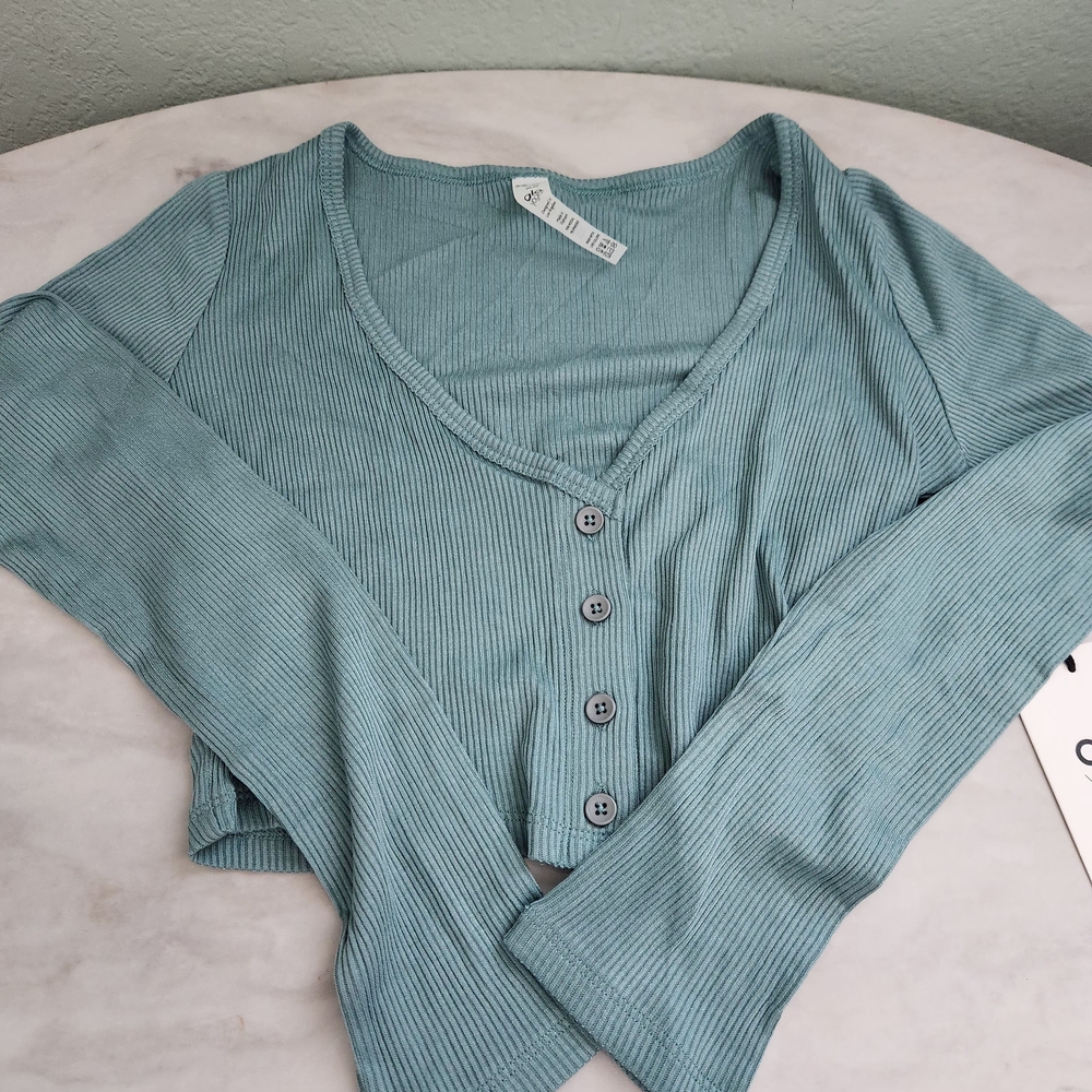 ALO YOGARibbed Cropped Whisper Cardigan Top - Soft Seagrass XS